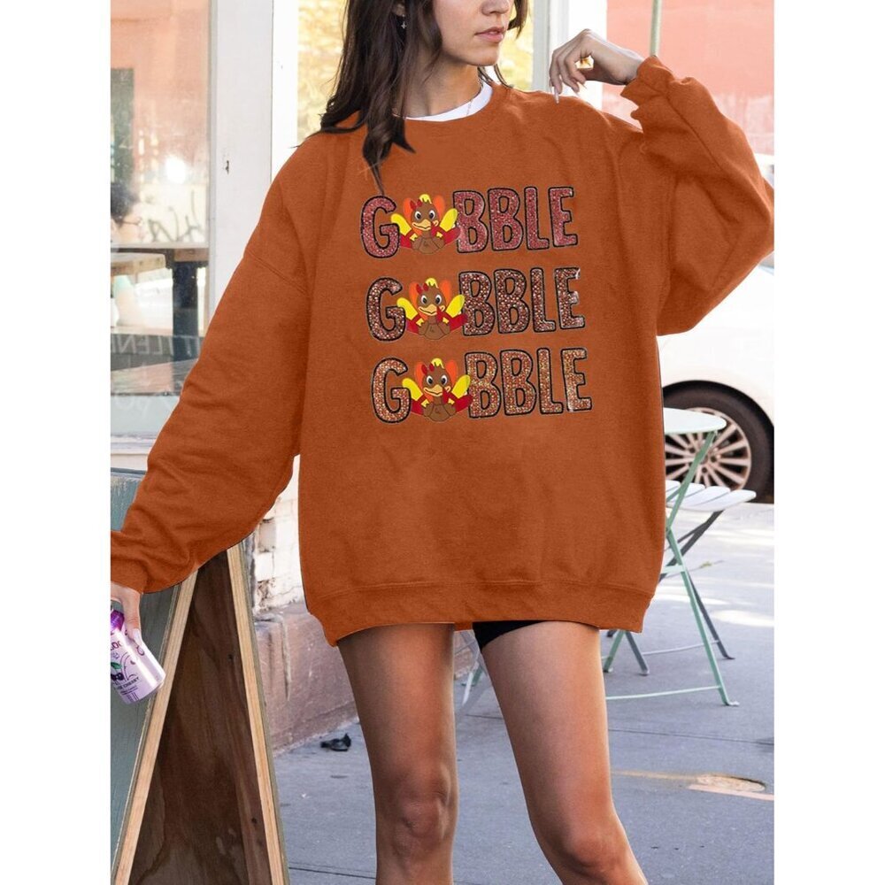 Women Thanksgiving Gobble Sweatshirt Oversized Turkey Day Pullover - Picture 4 of 4